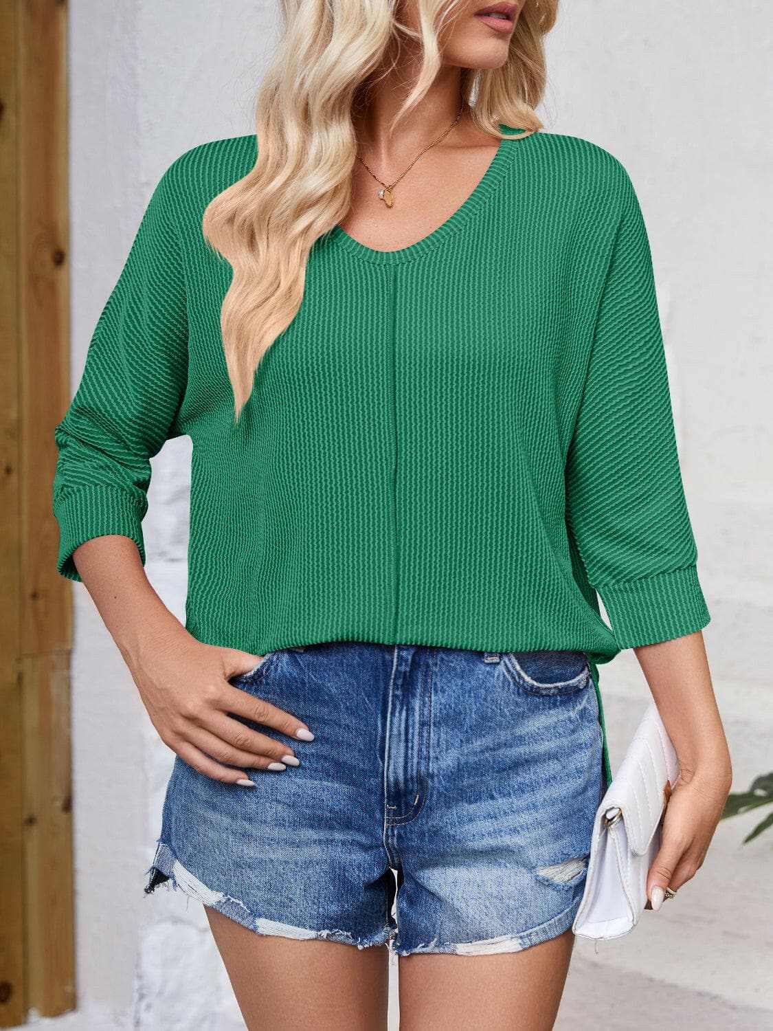 Textured 3/4 sleeve blouse - Love Salve